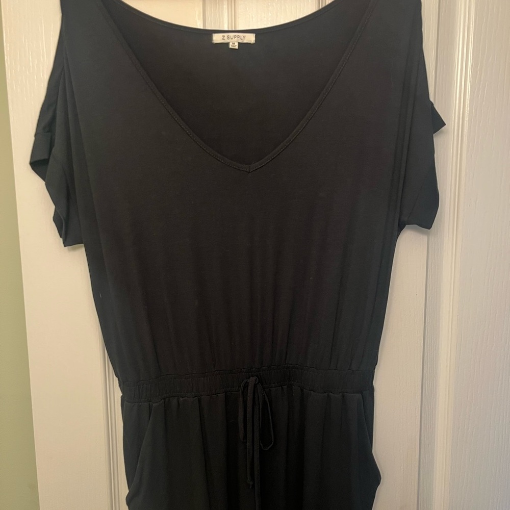 Z Supply Black Relaxed Tie Front Short Sleeve Romper